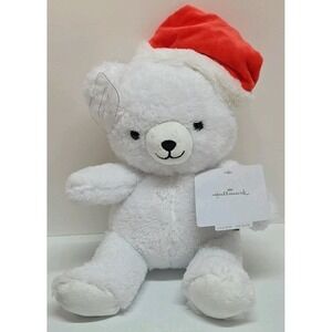 Hallmark White Christmas Teddy Bear Plush w/ Red Santa Hat 9" Stuffed Animal NWT